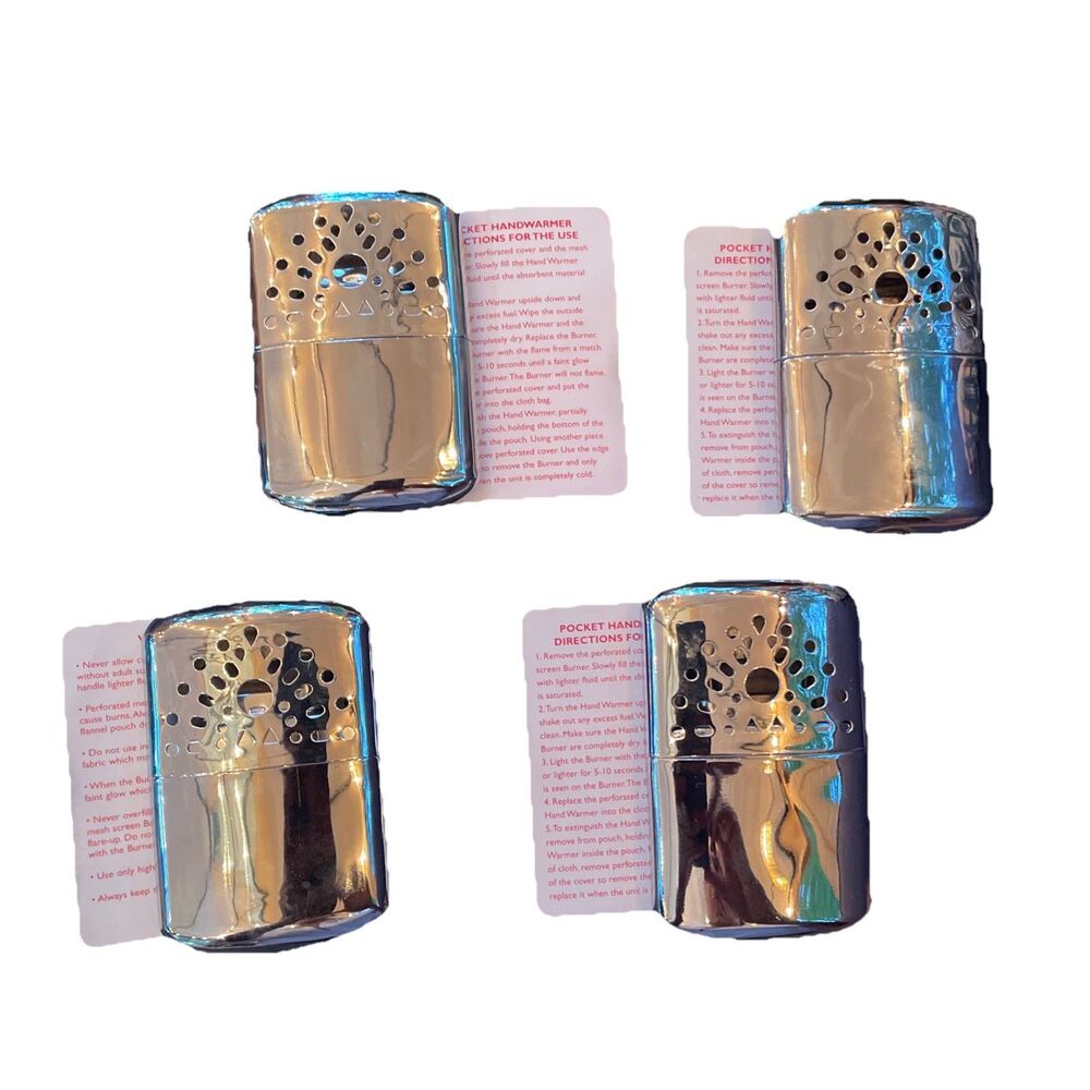 VINTAGE SILVER CHROME PLATED 4 POCKET HAND WARMER  DECORATIVE With Instructions